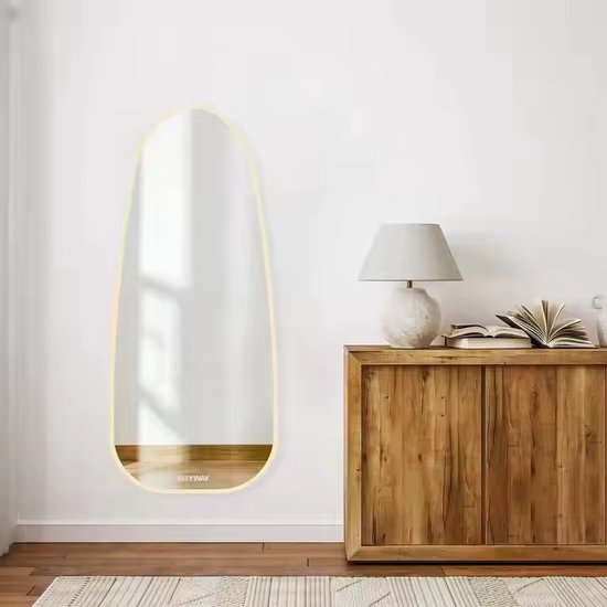 passpiegel hangend - Wandspiegel - Ovaal - Goud - Metaal - Veiligheidsglas -Passpiegel 150x55cm