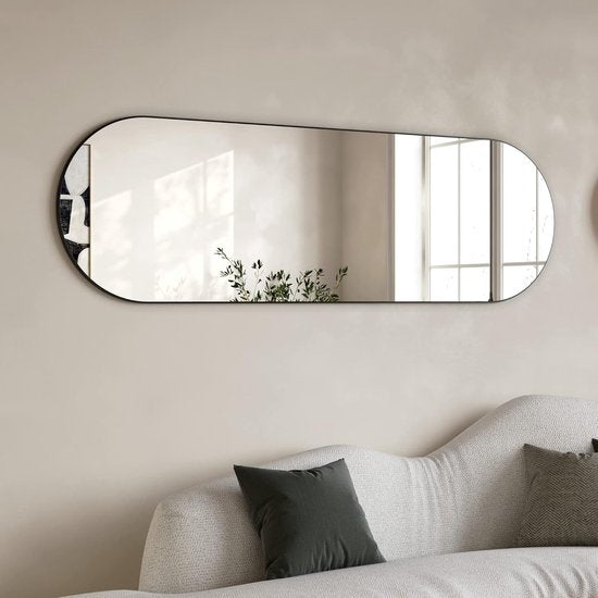 passpiegel hangend- Ovaal - Zwart - Metaal - 150x55cm