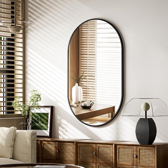Luxaliving – Ovale Wandspiegel – Zwart – 90x60 cm – Modern & Elegant Design