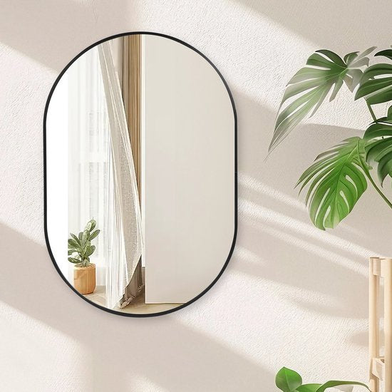 Luxaliving – Ovale Wandspiegel – Zwart – 90x60 cm – Modern & Elegant Design