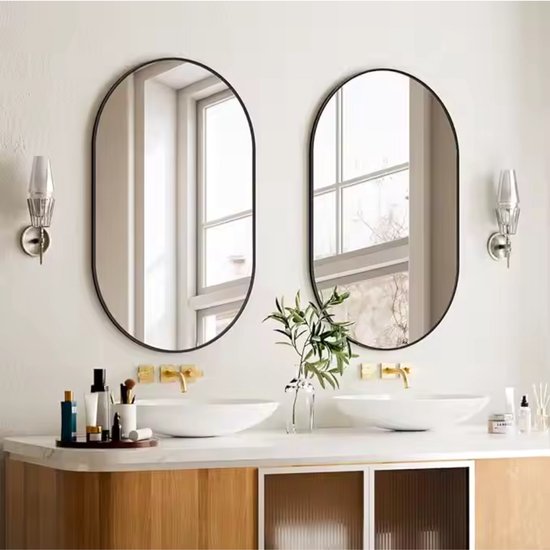 Luxaliving – Ovale Wandspiegel – Zwart – 90x60 cm – Modern & Elegant Design