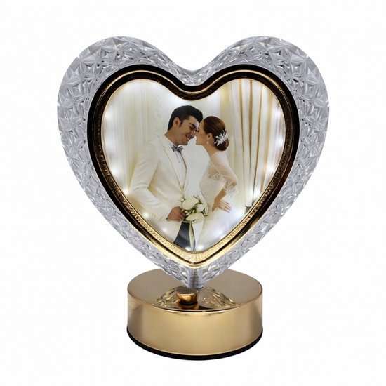 stande fotolijsten– Kristalachtig Ontwerp met Gouden Frame en Warme LED-Verlichting, 3 Kleuren – Perfecte Sfeervolle Decoratie