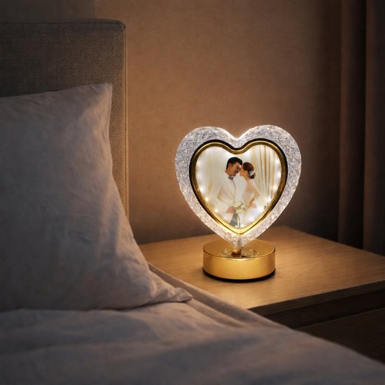 stande fotolijsten– Kristalachtig Ontwerp met Gouden Frame en Warme LED-Verlichting, 3 Kleuren – Perfecte Sfeervolle Decoratie
