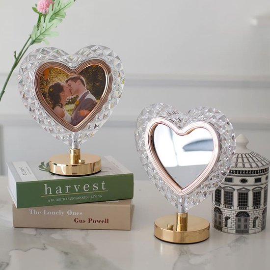 stande fotolijsten– Kristalachtig Ontwerp met Gouden Frame en Warme LED-Verlichting, 3 Kleuren – Perfecte Sfeervolle Decoratie