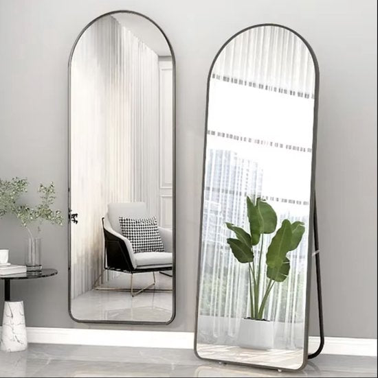 Passpiegel - Half Ovaal - Zwart - Metaal - Veiligheidsglas -Passpiegel 160x50cm
