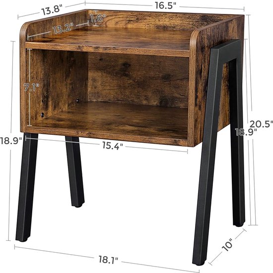 Nachtkastje Industrieel – Vintage Bruin - 42 x 35 x 52 cm (B x D x H)