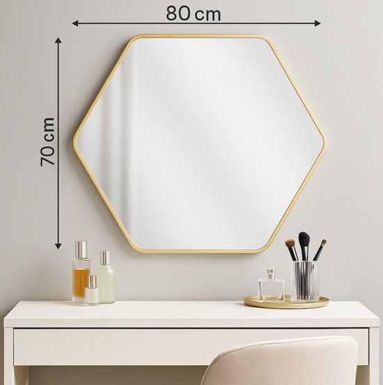 Luxaliving Wandspiegel –Gouden Hexagon Spiegel 70x80 cm