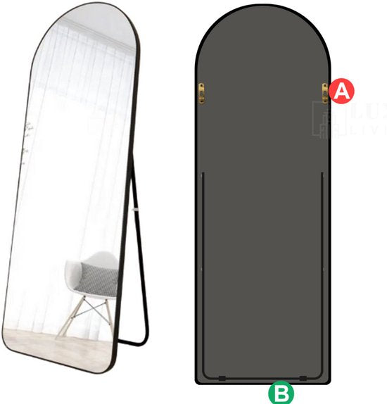 Passpiegel - Half Ovaal - Zwart - Metaal - Veiligheidsglas -Passpiegel 160x50cm