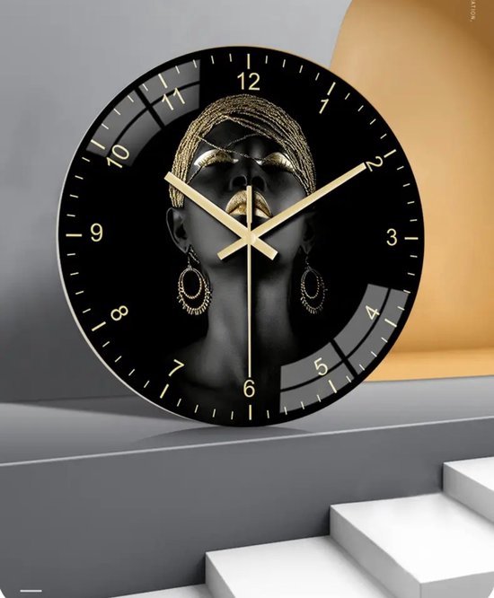 Luxaliving Klok zwart met gouden wijzers - Design Wandklok - 30CM - Moderne wandklok glas - Moderne wandklok stil uurwerk