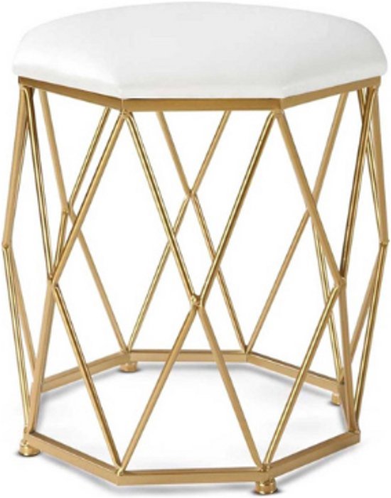 Poef met Goud Metalen Frame – Beige – Ø 34 × 44 cm