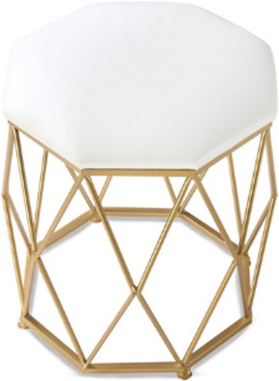 Poef met Goud Metalen Frame – Beige – Ø 34 × 44 cm