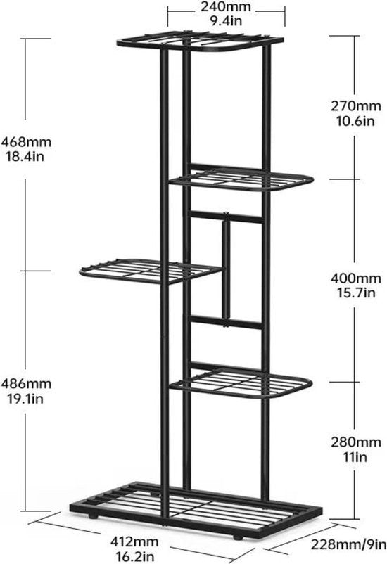 Plantenrek met 5 Etages – Metaal – Voor Binnen & Buiten – Zwart