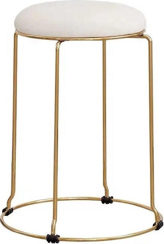 Luxaliving Kruk -krukje -Goud/Beige -Poef - Velvet & Metaal - Ø 29 x H46 cm