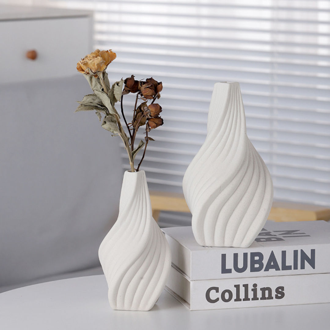 Gedraaide Keramische Vazen – Set van 2