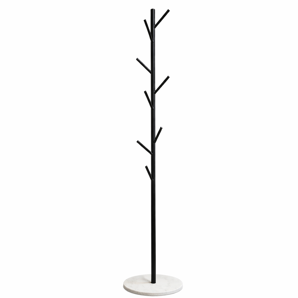 Luxaliving - Kapstok staand -wit marmeren voet  Zwart/Wit- Staande kapsok 8 Haaks - 170x32cm