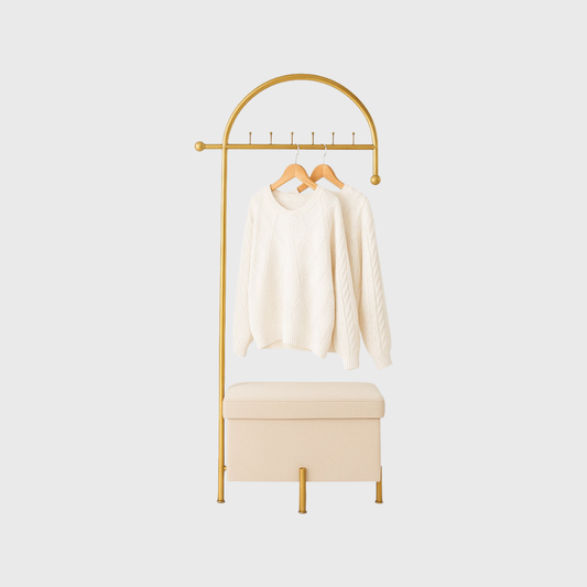 Kapstok met Bank – Goud/Beige