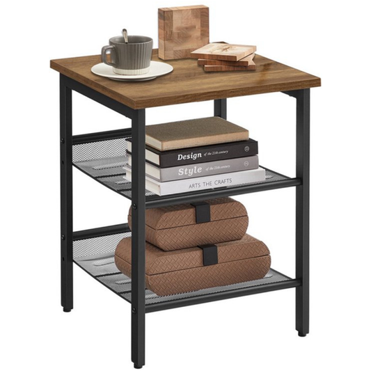 Bijzettafel – Industrieel – Vintage Bruin & Zwart – 40×40×55 cm