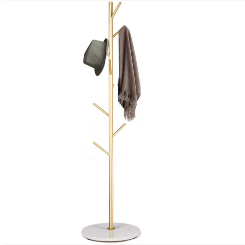 Staande Kapstok – Wit/Goud – Met Marmeren Voet – 8 Haken – 170×32 cm