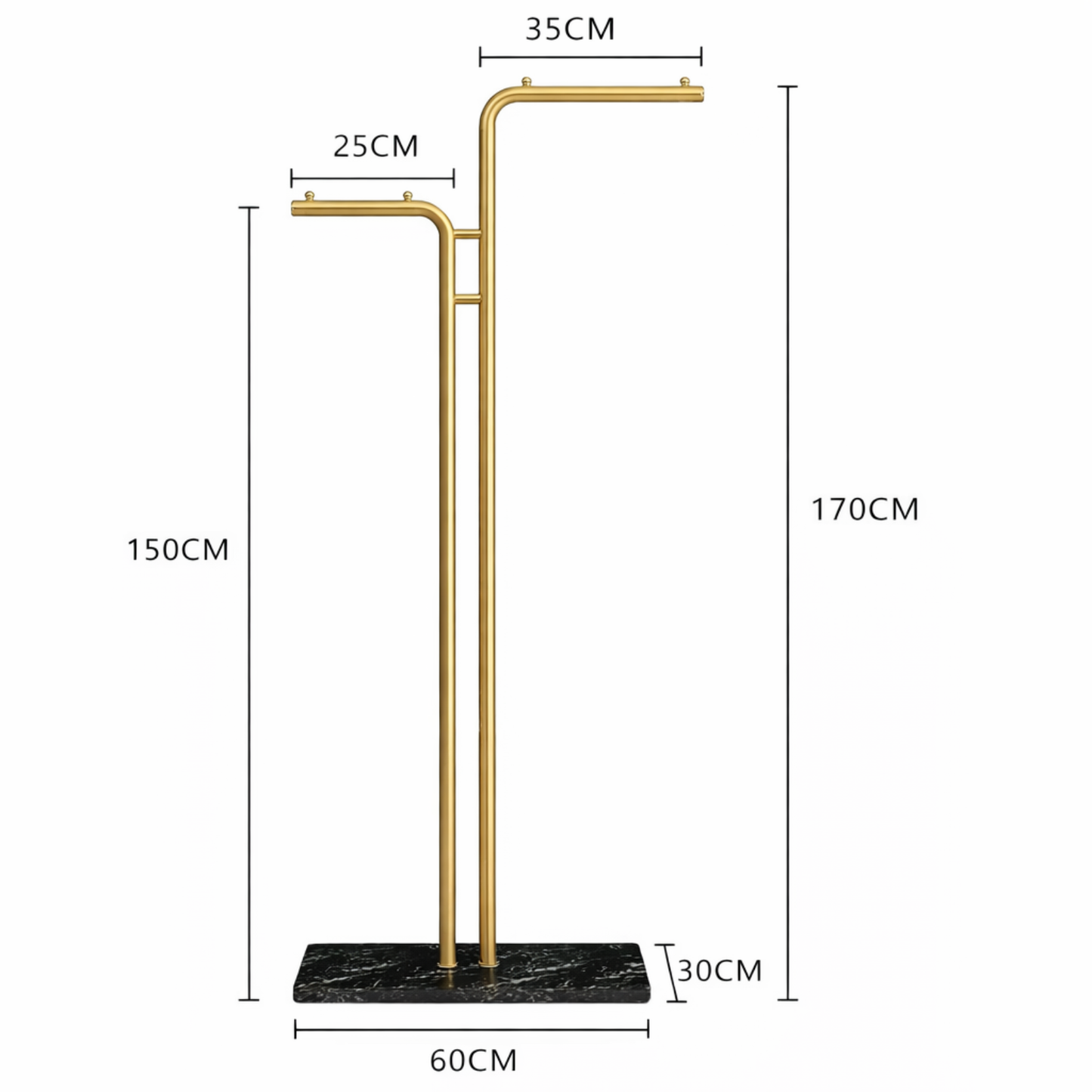 Luxaliving - kapstok staand- Zwart marmeren voet-5 Haaks - H170 x B60 cm - Goud/Zwart