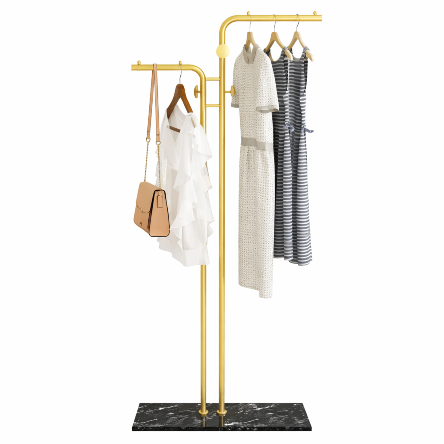 Luxaliving - kapstok staand- Zwart marmeren voet-5 Haaks - H170 x B60 cm - Goud/Zwart