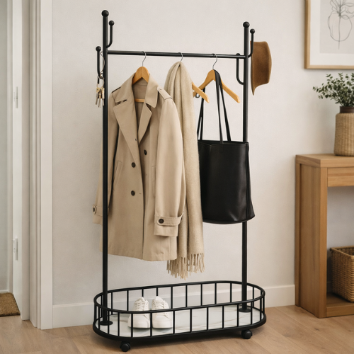 Kledinghangers-Zwart-Wit -kledingrek op wieltjes - 175x80x32cm