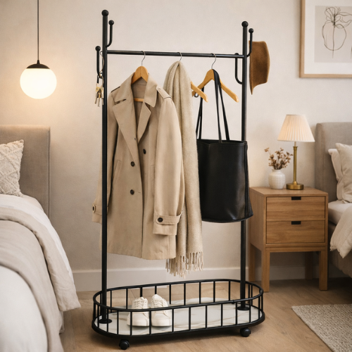 Kledinghangers-Zwart-Wit -kledingrek op wieltjes - 175x80x32cm