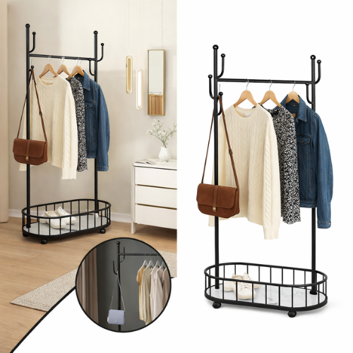 Kledinghangers-Zwart-Wit -kledingrek op wieltjes - 175x80x32cm