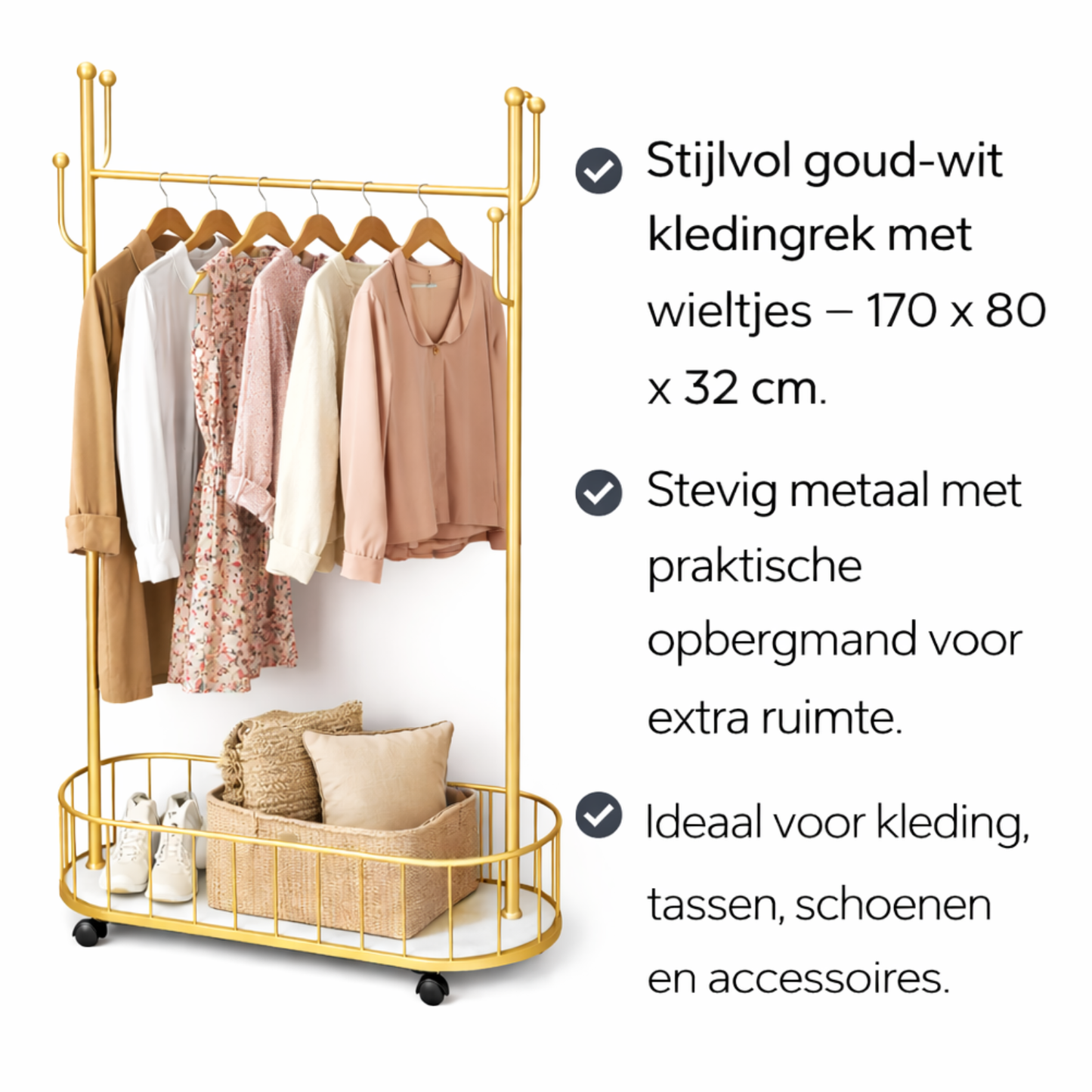 Kledinghangers- Goud-Wit -  170x80x32cm