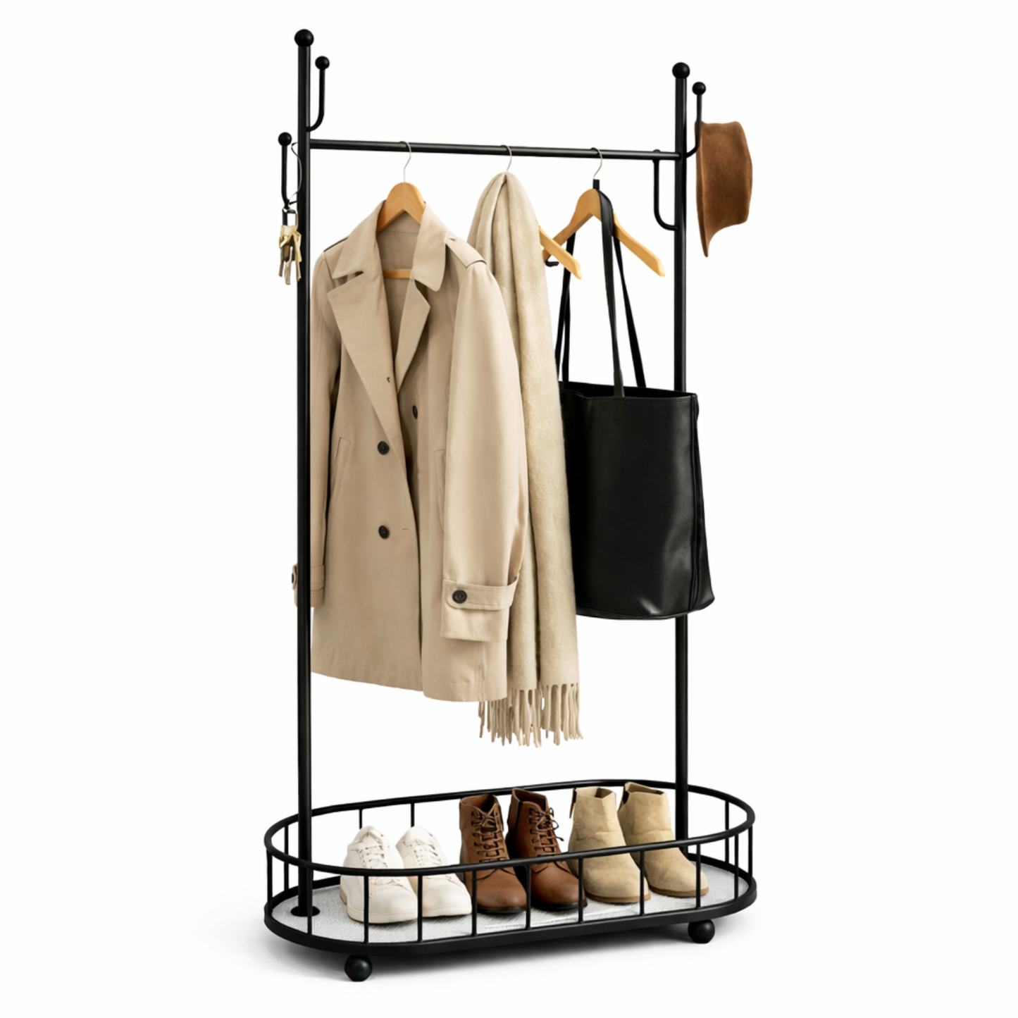 Kledinghangers-Zwart-Wit -kledingrek op wieltjes - 175x80x32cm