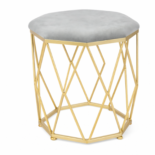Poef met Goud Metalen Frame –Grijs  – Ø 34 × 44 cm