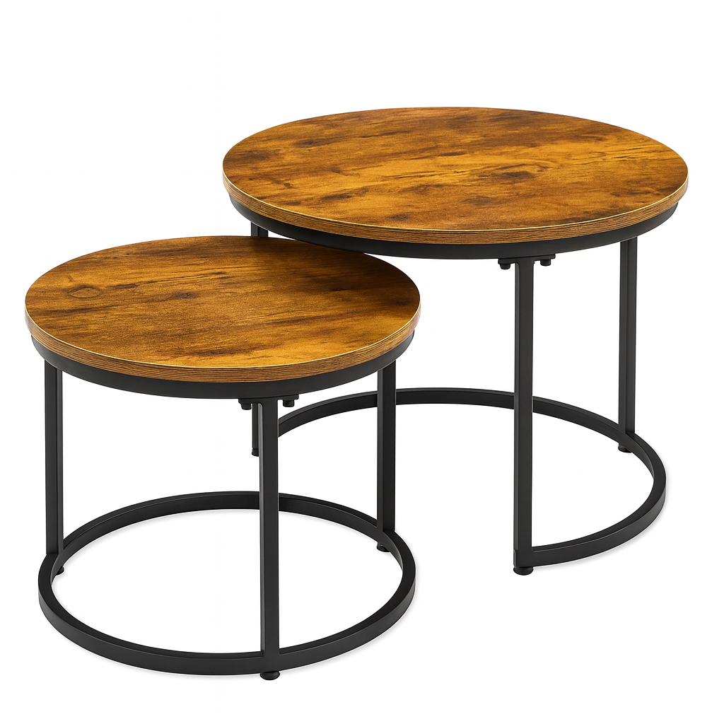 Salontafel Set Rond – 2-Delig – Grote Tafel 58×40 cm & Kleine Tafel 43×33 cm –