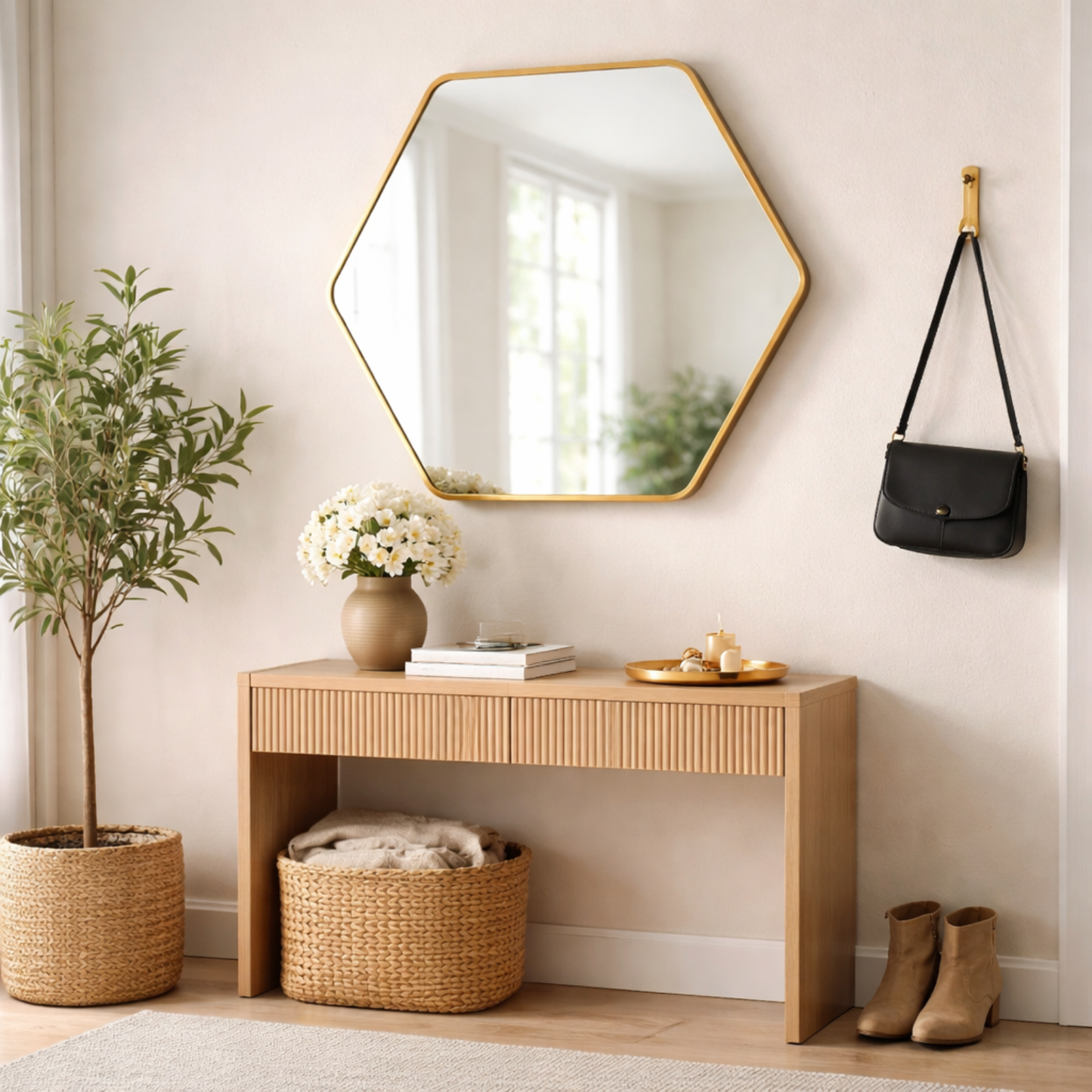 Luxaliving Wandspiegel –Gouden Hexagon Spiegel 70x80 cm