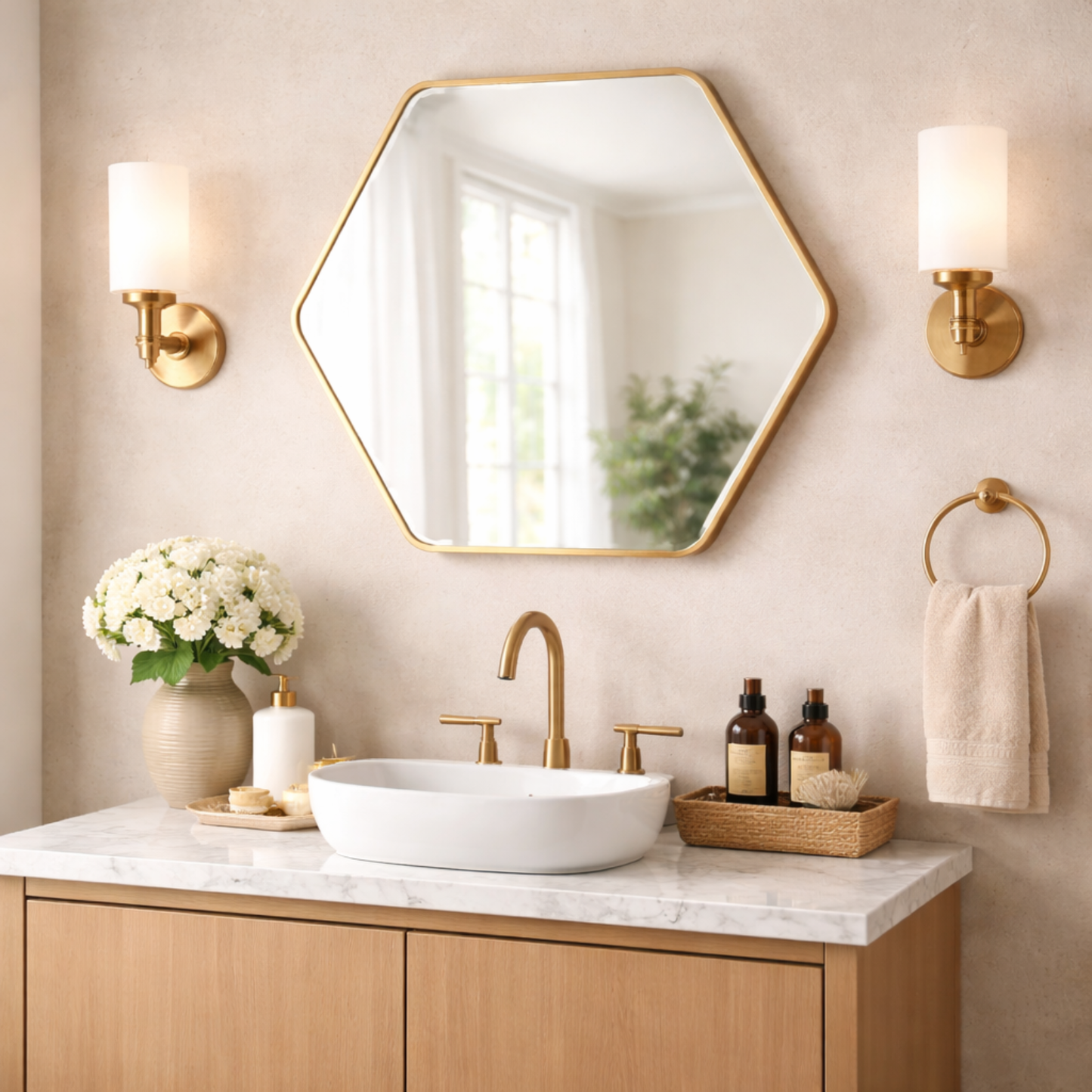 Luxaliving Wandspiegel –Gouden Hexagon Spiegel 70x80 cm