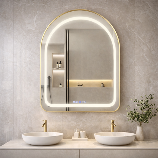 Badkamerspiegel met Verlichting – 60x90 cm – Spiegel met LED Licht-Klok & Touch – Goud