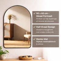 Spiegel - Half-Ovale Wandspiegel – Zwart – 90 x 60 cm – & Elegant Design