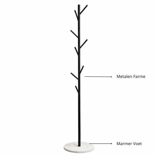 Luxaliving - Kapstok staand -wit marmeren voet  Zwart/Wit- Staande kapsok 8 Haaks - 170x32cm